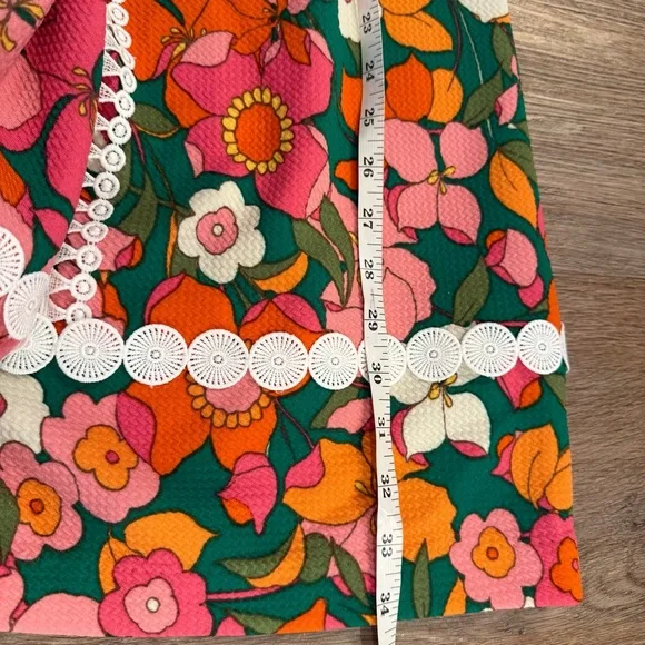 Eliza J Mod Shift Style Dress Women’s Sz 8 Green Floral Flowers Lace Colorful - Picture 8 of 9